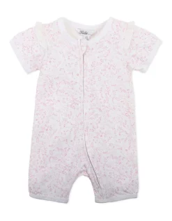 Best Sale ✔️ Bebe Lola Fern Short Sleeve Zip Romper In Pink ⌛