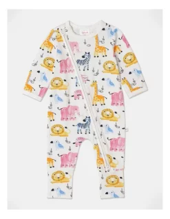 Wholesale 🔥 Sprout Essentials Jungle Animals Coverall In White 🎁