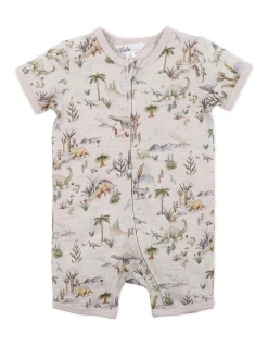 Promo π€© Bebe Emmett Dino Short Sleeve Zip Romper In Beige π