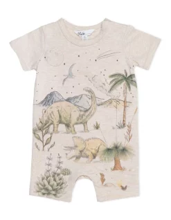 Discount ๐ Bebe Emmett Dino Scene Romper In Beige ๐