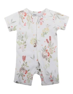 New ๐ Bebe Possum Short Sleeve Zip Romper In Ivory ๐