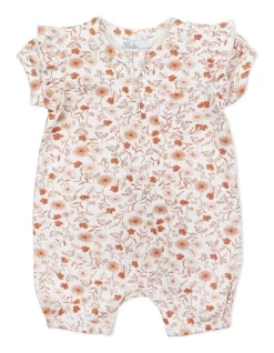 New ๐ Bebe Maeve Short Sleeve Zip Romper In Maeve Ditsy Tan ๐งจ