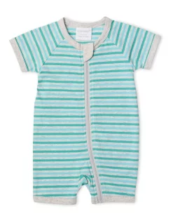 Best reviews of 🎉 Marquise Boys Short Sleeve Romper In Blue & Green Striped ✔️