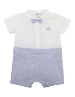 Outlet 🔔 Bebe Edward Bowtie Romper In White/Blue ✔️