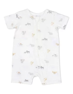 Best Pirce 🌟 Bebe Safari Short Sleeve Romper Cream 🔥