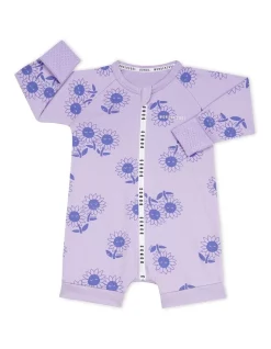 Best Sale 🔥 Bonds Wondercool Short Leg Wondersuit Soft Sunflowers In Purple 🎉