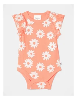 Best Sale π€© Sprout Essential Rib Floral Bodysuit In Peach π