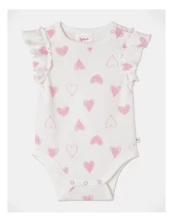 Hot Sale ๐ฅ Sprout Essential Rib Hearts Bodysuit In White ๐