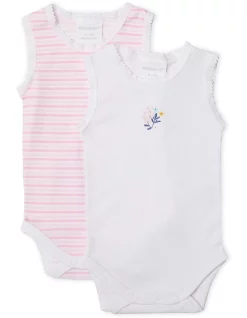 Promo ๐ Marquise Flower Posie Bodysuits 2 Pack In White/Pink Stripe ๐