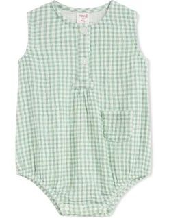 Budget ๐งจ Seed Heritage Gingham Placket Romper ๐ฅฐ