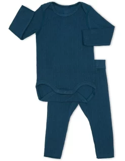 Buy ๐คฉ Bonds Pointelle Long Sleeve Bodysuit And Legging Set In Parley Blue ๐