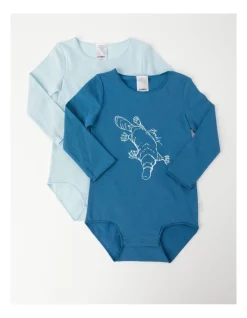Outlet 👏 Bonds Wonderbodies Long Sleeve Bodysuit 2 Pack In Blue Multi 🔔