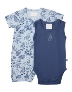 Wholesale ๐ฅฐ Marquise Seahorse Romper And Bodysinglet 2 Pack In Coral Print/Mid Blue ๐ฏ