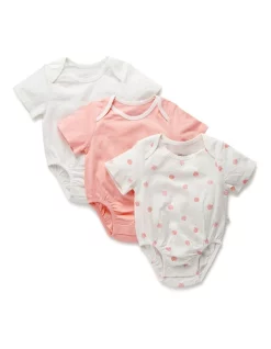 Outlet ๐ฅฐ Little Green & Co Short Sleeve Bodysuit Sorbet Peach 3 Pack ๐