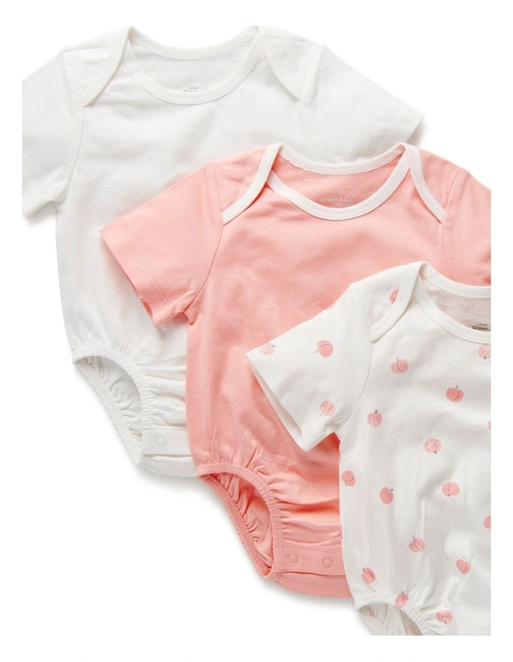 Outlet π₯° Little Green & Co Short Sleeve Bodysuit Sorbet Peach 3 Pack π - Image 5