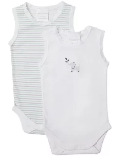 Best Sale ๐งจ Marquise 2 Pack Elephant Striped Bodysuits In White/Light Green ๐