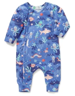 Wholesale 😍 Little Green & Co Jersey Footless Onesie In Blue 👏