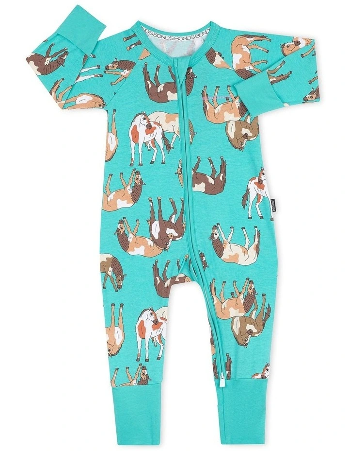 New π Bonds Countryside Horse Zip Wondersuit In Teal π