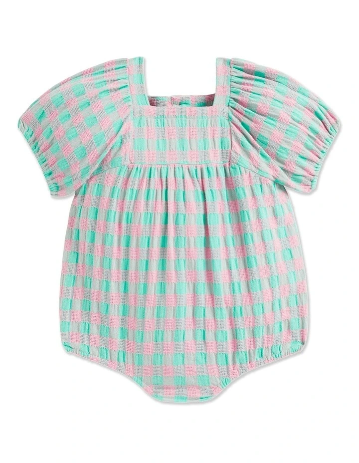 Coupon β¨ Seed Heritage Gingham Romper In Pink/Green β¨