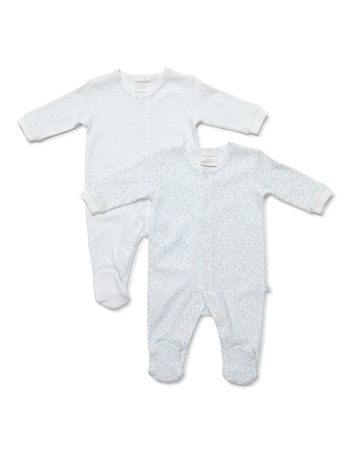 Budget π Marquise Footed Studsuit Blue/White 2 Pack β€οΈ