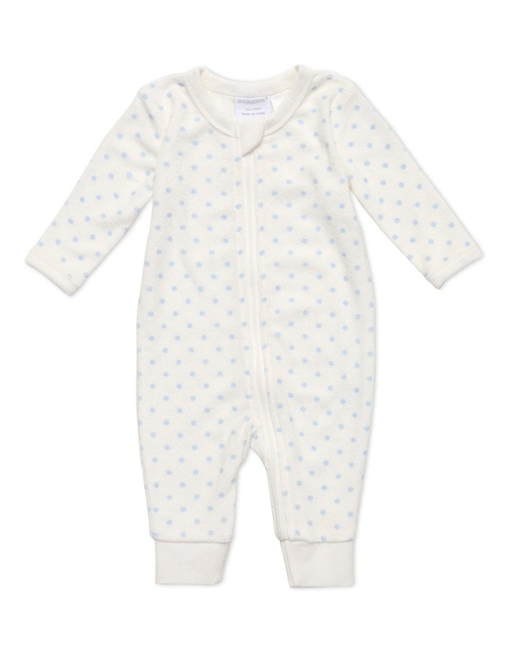 Flash Sale π₯ Marquise Terry Towelling Zipsuit White With Blue Dots π