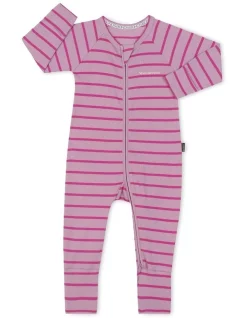 Promo 🔥 Bonds Ribbed Zip Wondersuit In Striped Pink 👏