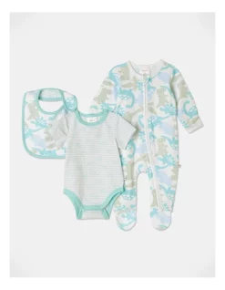 New ❤️ Sprout Essential 3 Piece Bodysuit Coverall Bib Set In White 🔥