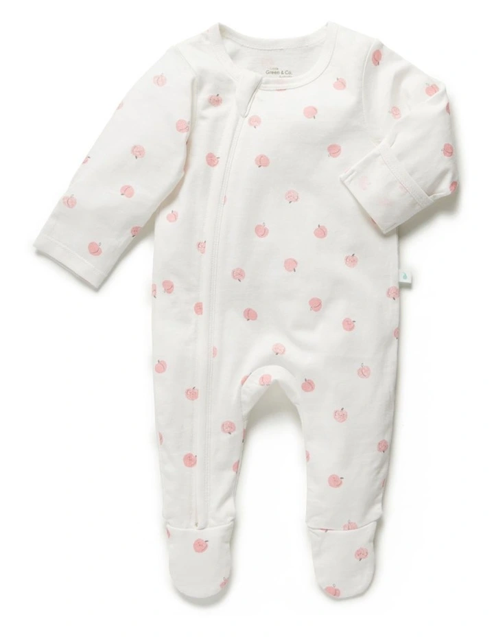 Budget π Little Green & Co Print Jersey Zip Onesie Peach π