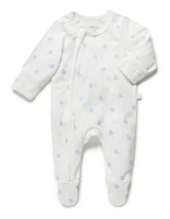 Top 10 π Little Green & Co Print Jersey Zip Onesie Blueberry π