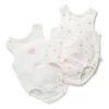 Hot Sale ⌛ Little Green & Co Peach Print Milk Sleeveless Bodysuit White 2 Pack ⌛