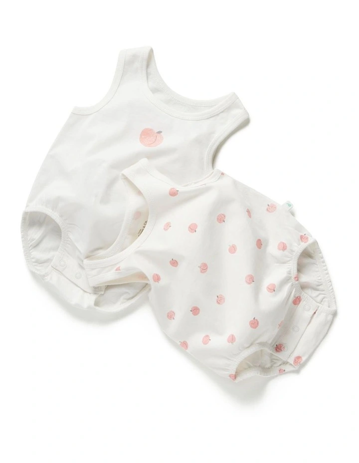 Hot Sale ⌛ Little Green & Co Peach Print Milk Sleeveless Bodysuit White 2 Pack ⌛ - Image 2