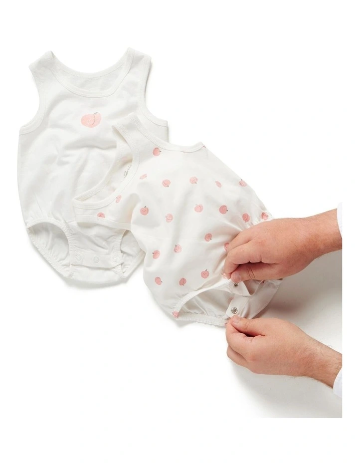 Hot Sale ⌛ Little Green & Co Peach Print Milk Sleeveless Bodysuit White 2 Pack ⌛ - Image 3