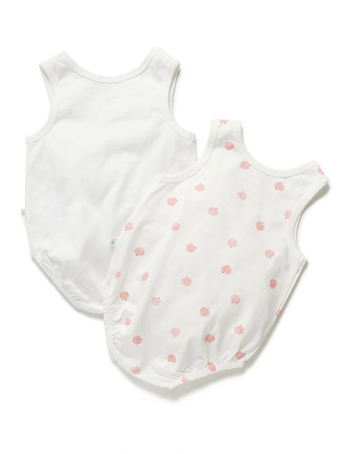 Hot Sale ⌛ Little Green & Co Peach Print Milk Sleeveless Bodysuit White 2 Pack ⌛ - Image 4