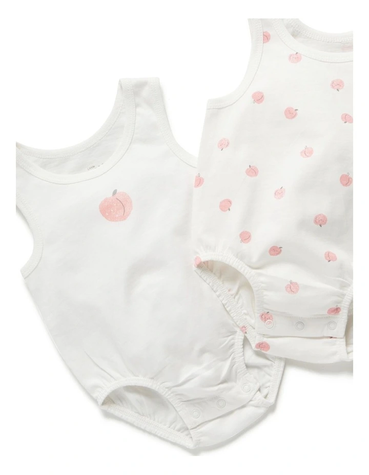 Hot Sale ⌛ Little Green & Co Peach Print Milk Sleeveless Bodysuit White 2 Pack ⌛ - Image 6