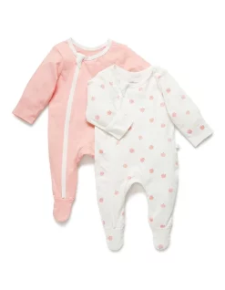 New 🧨 Little Green & Co Jersey Zip Onesie Sorbet Pink 2 Piece Pack ❤️