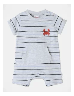 Promo β€οΈ Sprout Crab Stripe Romper In Grey Marle π