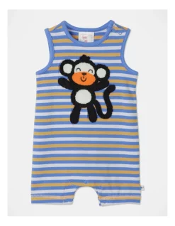 New ๐ Sprout 3D Monkey Stripe Romper In Bright Blue ๐