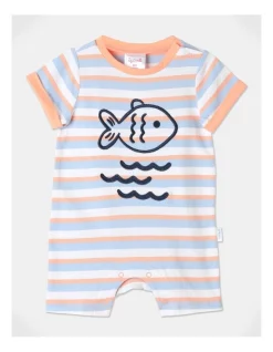 New ๐ Sprout 3D Fish Romper In Peach Multi โค๏ธ